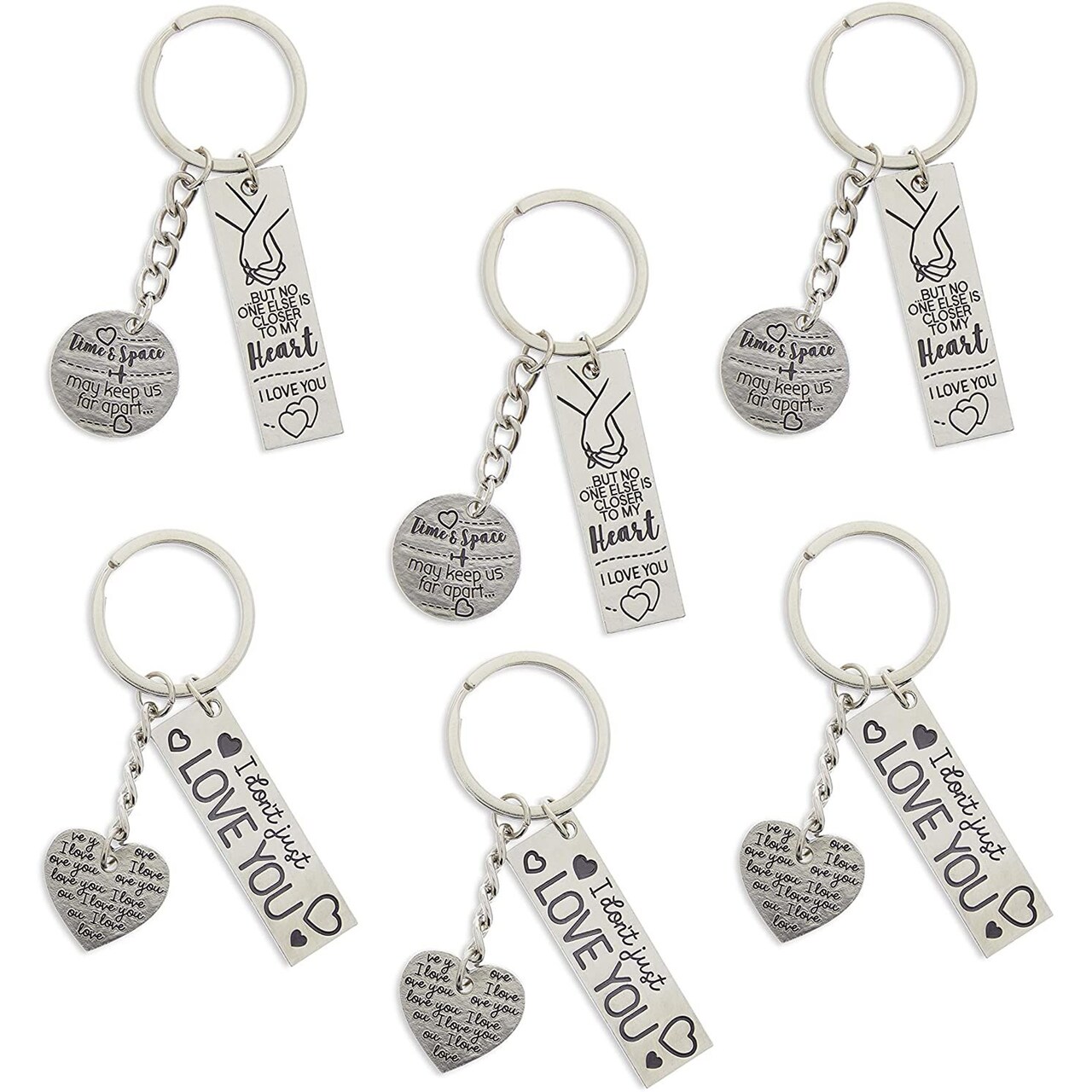 Couples Keychains for Him and Her, I Love You in 2 Designs (6 Pack)